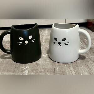 Grumpy and Sleepy black and white cat mugs